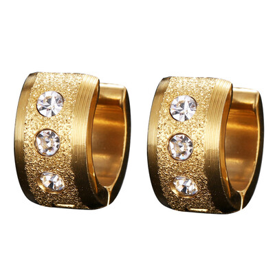 

Fashion Clear Zircon Gold-Color Frosted Surface 316L Stainless Steel Stud Earrings for Women Men Screw-back Earring