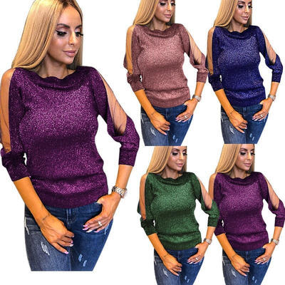 

Fashion Women&39s Ladies Long Sleeve Loose Blouse Sequin Shirt Summer Tops T-Shirt