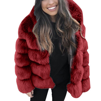 

Toponeto Women Faux Mink Winter Hooded New Faux Fur Jacket Warm Thick Outerwear Jacket