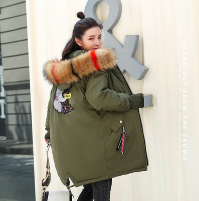 

Winter 2018 new down cotton-padded jacket for womens Korean version of long size students embroidery cotton-padded jacket