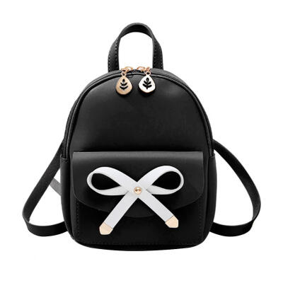 

Bowknot PU Leather Women Backpacks Cute Mini Schoolbag Zipper Shoulder Bag