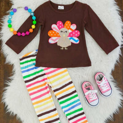 

CA Newborn Baby Girl Thanksgiving Turkey Long Sleeve Outfits Cotton Clothes Sets