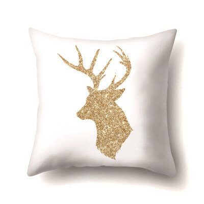 

18x18" Gold Christmas Elk Pillowcases Cushion Cover Car Sofa Bedding Home Decor