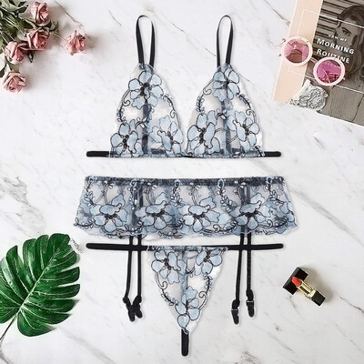 

Gobestart New Sexy Women Embroidery Lace Lingerie Underwear Sleepwear Thong Garter Bra Set