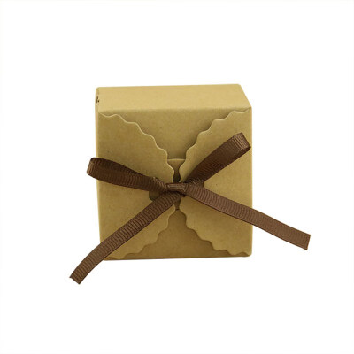 

50pcs Vintage Retro WhiteKraft Mini Kraft Paper Box DIY Wedding Favor Gift Box Small Single Cake Box Packaging With Ribbon