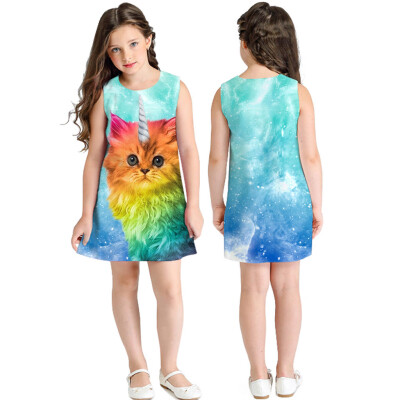 

Teen Toddler Kid Girl Summer Sleeveless 3D Print Cartoon Dresses Casual Clothes
