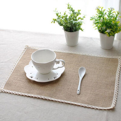 

8PCSSet Table Placemats Natural Hessian Jute Burlap Vintage Wedding Coasters Mats