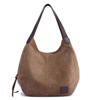 

Fashion Women Vintage Canvas Handbags Shoulder Bags Large Capacity Multi-Pockets Casual Ladies Totes