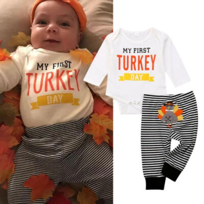 

Cute Newborn Infant Baby Boys Thanksgiving Outfit Clothes Romper TopsPants Set