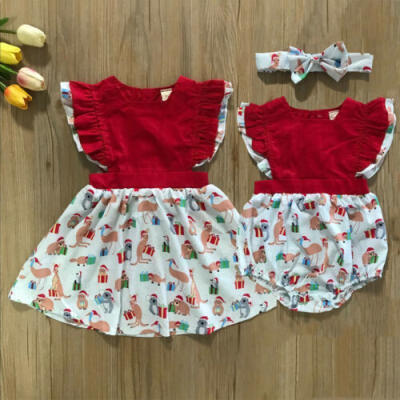 

AU Sister Match Christmas Clothes Kids Baby Girl Cartoon Romper Dress Outfit Set