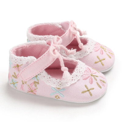 

Lovely Floral Newborn Baby First Walkers Embroidery Baby Shoes 0-18M Toddler Girl Crib Shoes Pram Soft Sole Prewalker