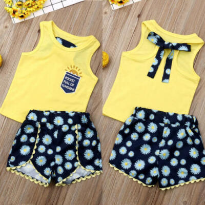 

US Toddler Kids Baby Girl Clothes Floral Tops Vest Short Pants Summer Outfit Set