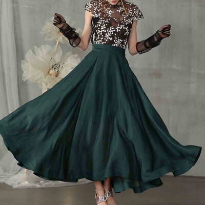 

Roseonmyhand Women Fashion Party A-Line Hight Waist Zipper Skirt Summer Elastic Long Skirt