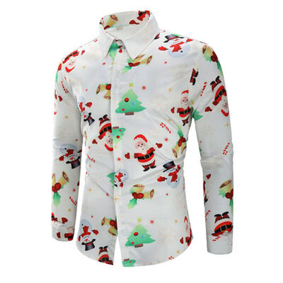 

Christmas Mens Button Up Casual Shirts Slim Fit Long Sleeve Dress Shirts Tops