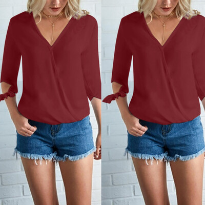 

Starmoon Women Fashion V Neck Casual Prue Color Long Sleeve Summer Shirts Tops