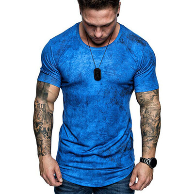

Toponeto Summer Mens Short-sleeved Messy Tie-dyed Old-fashion Round Neck Fitness T-shirt
