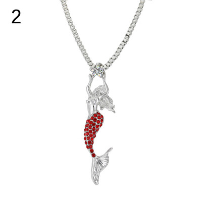 

Elegant Shiny Rhinestone Inlaid Mermaid Sweater Chain Necklace Pendant Decor