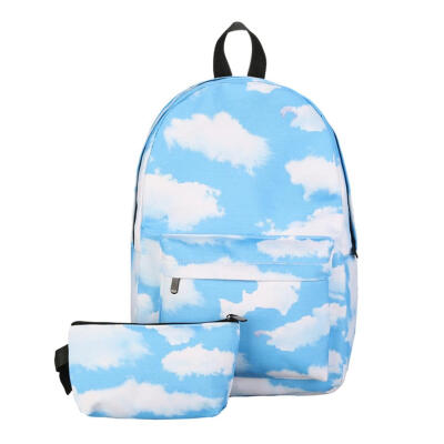 

2pcs Women Canvas Preppy Chic Casual Printed Backpack School Bag Clutch Bag