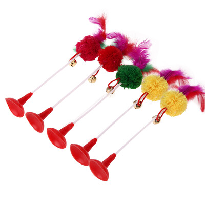 

5pcs Funny Pet Cat Toys Feather Bottom Sucker Cat Kitten Playing Toys