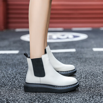 

Chelsea Booties Women Early Autumn Retro British Wind Womens Boots One-legged Elastic Leather