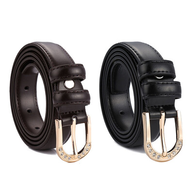 

Womens leather sewing thread thin belt Womens leather rhinestone needle buckle belt fashion candy color decorative bel
