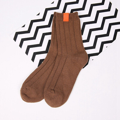 

1Pair Thick Warm Women Socks Solid Color Striped Autumn Winter Cotton Tube Socks