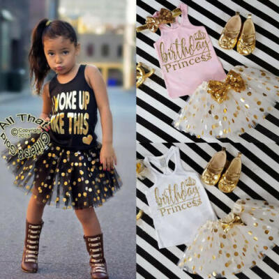 

Kid Baby Girl Birthday Vest Tops T-shirt Party Tulle Skirt Princess Dress Outfit