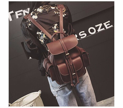 

Women Backpack for Girls Drawstring Bookbag Bag School Bagpack for Teenage Girl Army Green Ladies PU Leather Backpacks Female