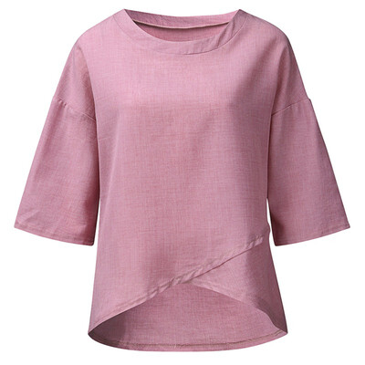 

Women Round Collar Summer Solid Color Irregular Short Sleeve Casual Simple Wild T-Shirt