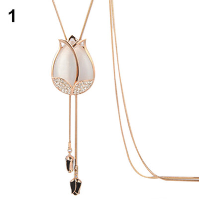 

Fashion Womens Beauty Tulip Flower Pendant Rhinestones Sweater Long Necklace