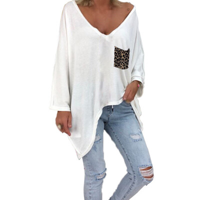 

Womens Irregular Hem Baggy Tunic Blouse Long Sleeve Deep V-neck Shirts Pullover