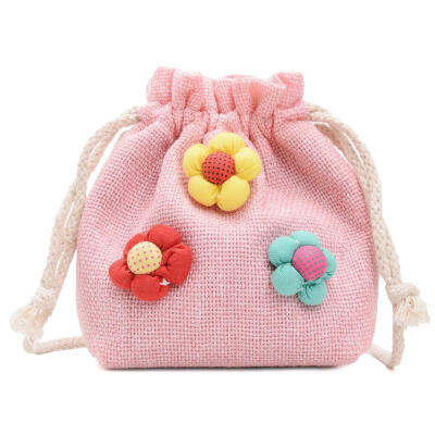 

Flower Decor Shoulder Messenger Handbags Kids Linen Crossbody Bucket Bags