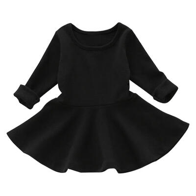 

Cute Children Girls Solid Color Long Sleeve Dress Kid Autumn Casual Clothes