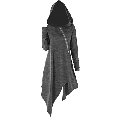 

Womens Solid Hooded Long Sleeve Coat Tops Vintage Costume Irregular Hem Jacket