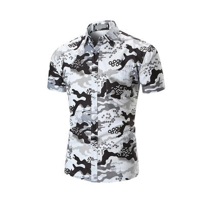 

Fashion Men Hawaiian Shirt Short Sleeve Tops Casual Camouflage Print Mens Dress Shirts Slim Men Shirts