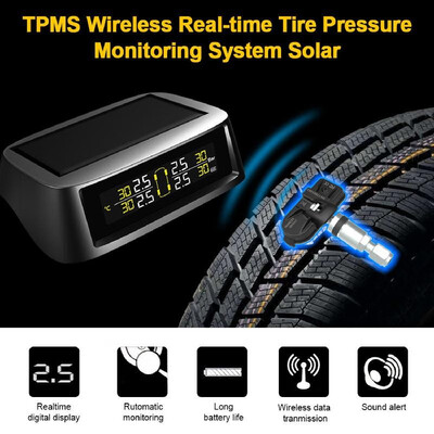 

TPMS tire Pressure Monitoring System Solar Wireless&USB Charging Detection System with 4 External Sensors