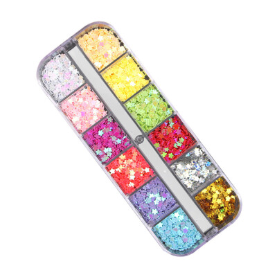 

Toponeto 12 Pcs Colors Nail Art Tips Stickers 3D Glitter Sequins Manicure DIY