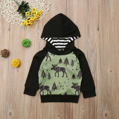 

Toddler Baby Boys Hooded Sweatshirt Reindeer Autumn Winter Hoodies Clothes Tops