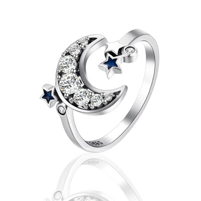 

Women Vintage Diamond Moon Sapphire Stars Silver Ring Wedding Party Jewelry Christmas Birthday Gifts