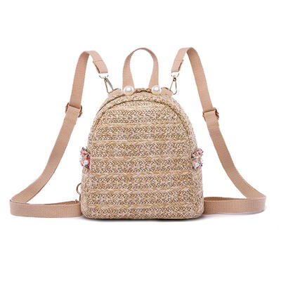 

Fashion Straw Pearl Backpack Women Girls Travel Casual Shoulder Schoolbags