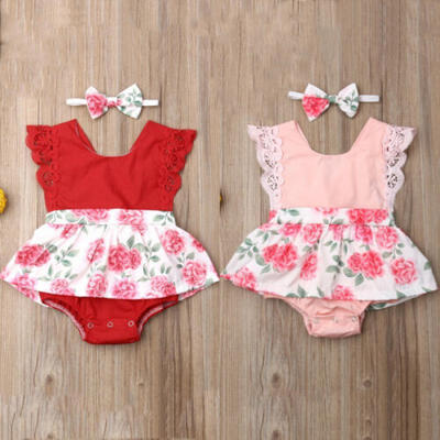 

2PCS Toddler Baby Girl Clothes Flower Lace Sleeveless Romper Jumpsuit Outfit Set
