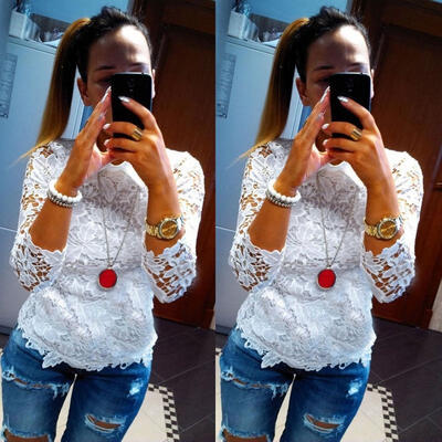 

Summer Womens Loose Casual Long Sleeve Lace Shirt Tops Blouse Ladies Tops