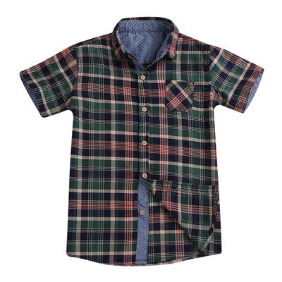

Baby Boys Turn Down Collar Shirt Short Sleeve Plaid Print Tops Kids Clothes