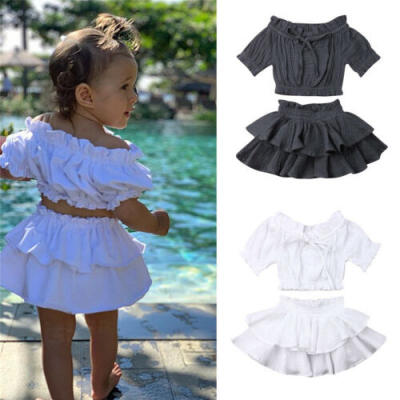 

US Newborn Kid Baby Girl Tops Off Shoulder Shirt Ruffle Skirt Outfit Clothes Set