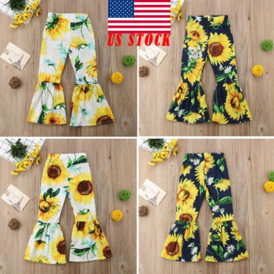 

US Infant Kids Baby Girls Sunflower Loose Leggings Long Leg Pants Bell-Bottoms