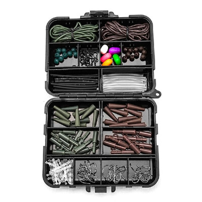 

143PCS Carp Fishing Tackle Box Clips Hooks Swivels Baiting Needles Terminal Rigs