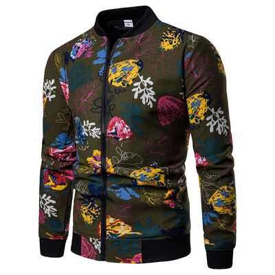 

Men Coat Jacket Autumn New Outdoor Military Floral Zipper Pocket Outwear Jacket