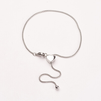 

304 Stainless Steel Box Chain Bracelet Makings Heart Stainless Steel Color 10-14"x18"260x15mm