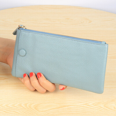 

2019 new Europe&America ultra-thin top layer leather wallet ladies leather simple fashion clutch bag large screen mobile phone bag