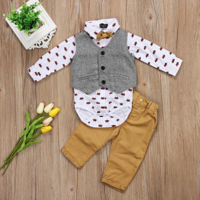 

Newborn Baby Boys Formal Suit Waistcoat Pants Bowtie Tuxedo Casual Outfits Set